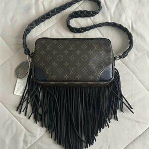 Vintage Boho LV Monogram Black Fringe Crossbody Bag
